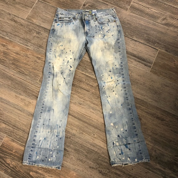 Distressed splatter painted denim bootcut jeans - Picture 2 of 11